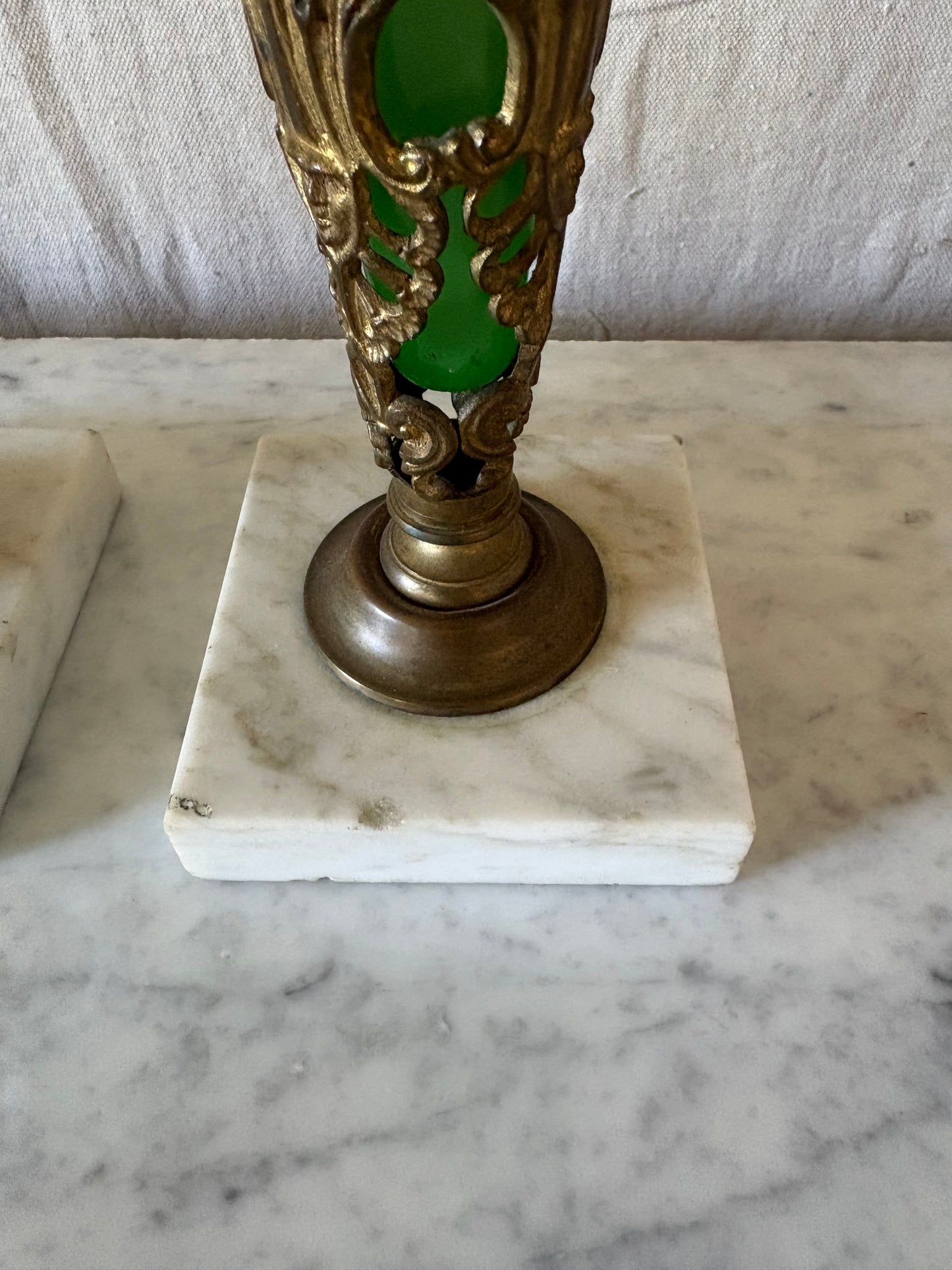 Pair of Green Opaline Glass Vases