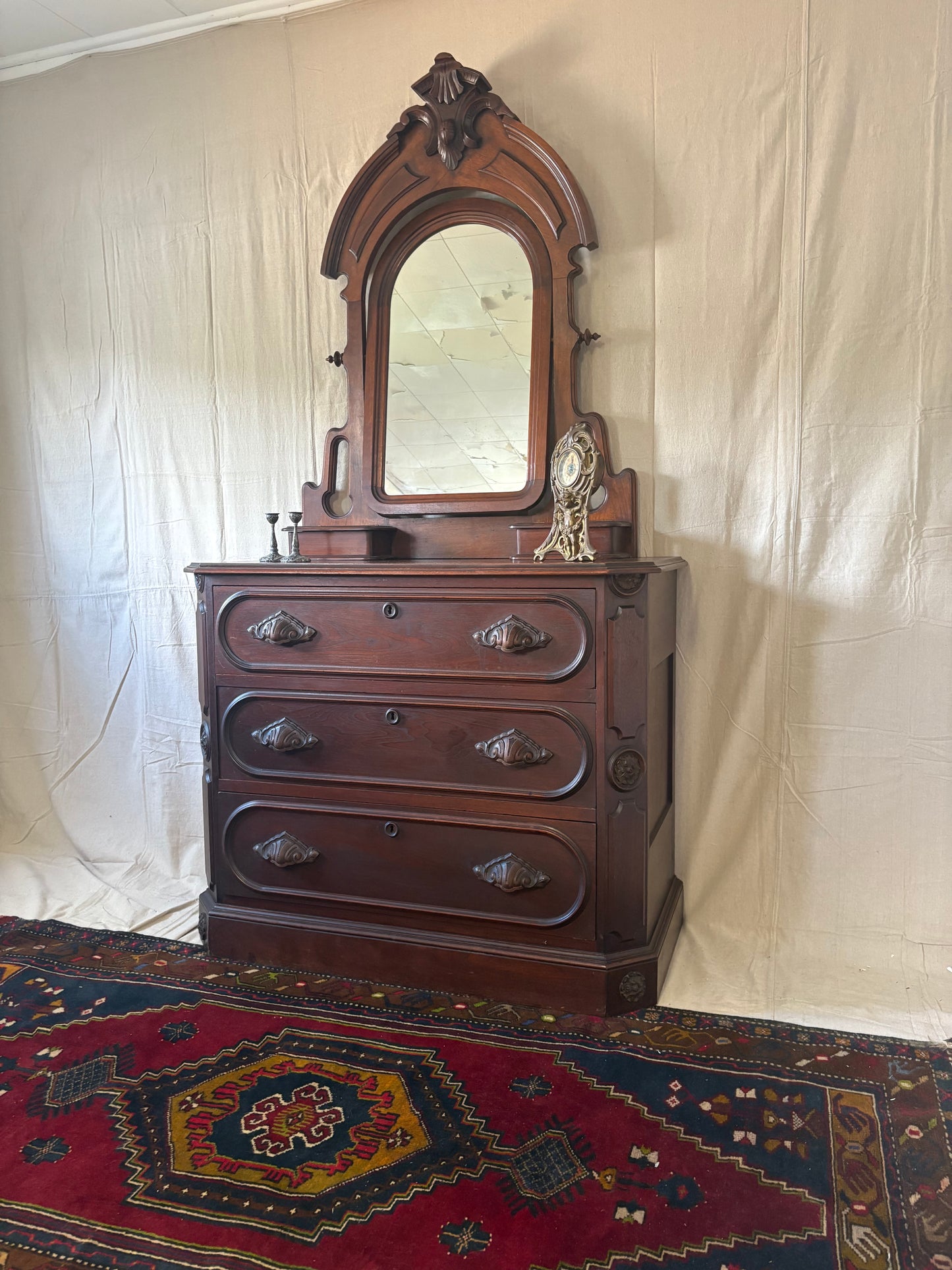 Victorian Walnut Dresser with Mirror