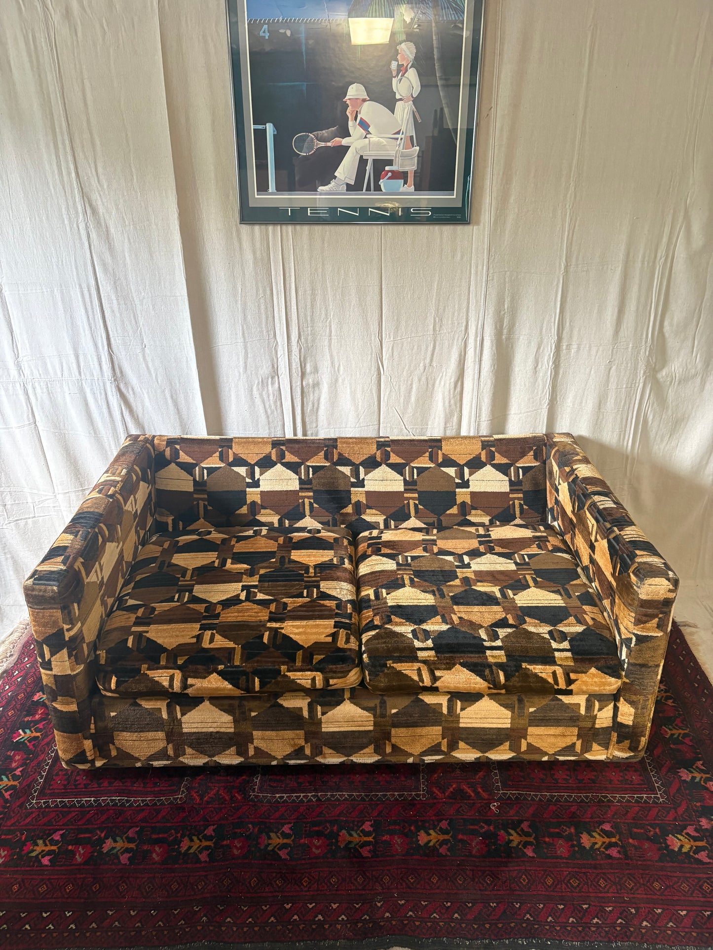 MCM Geometric-Pattern Loveseat