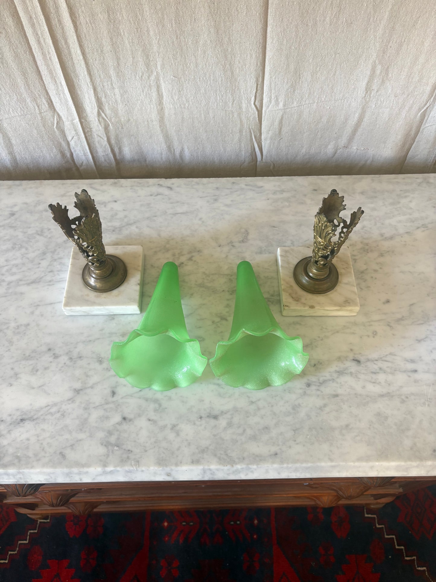 Pair of Green Opaline Glass Vases