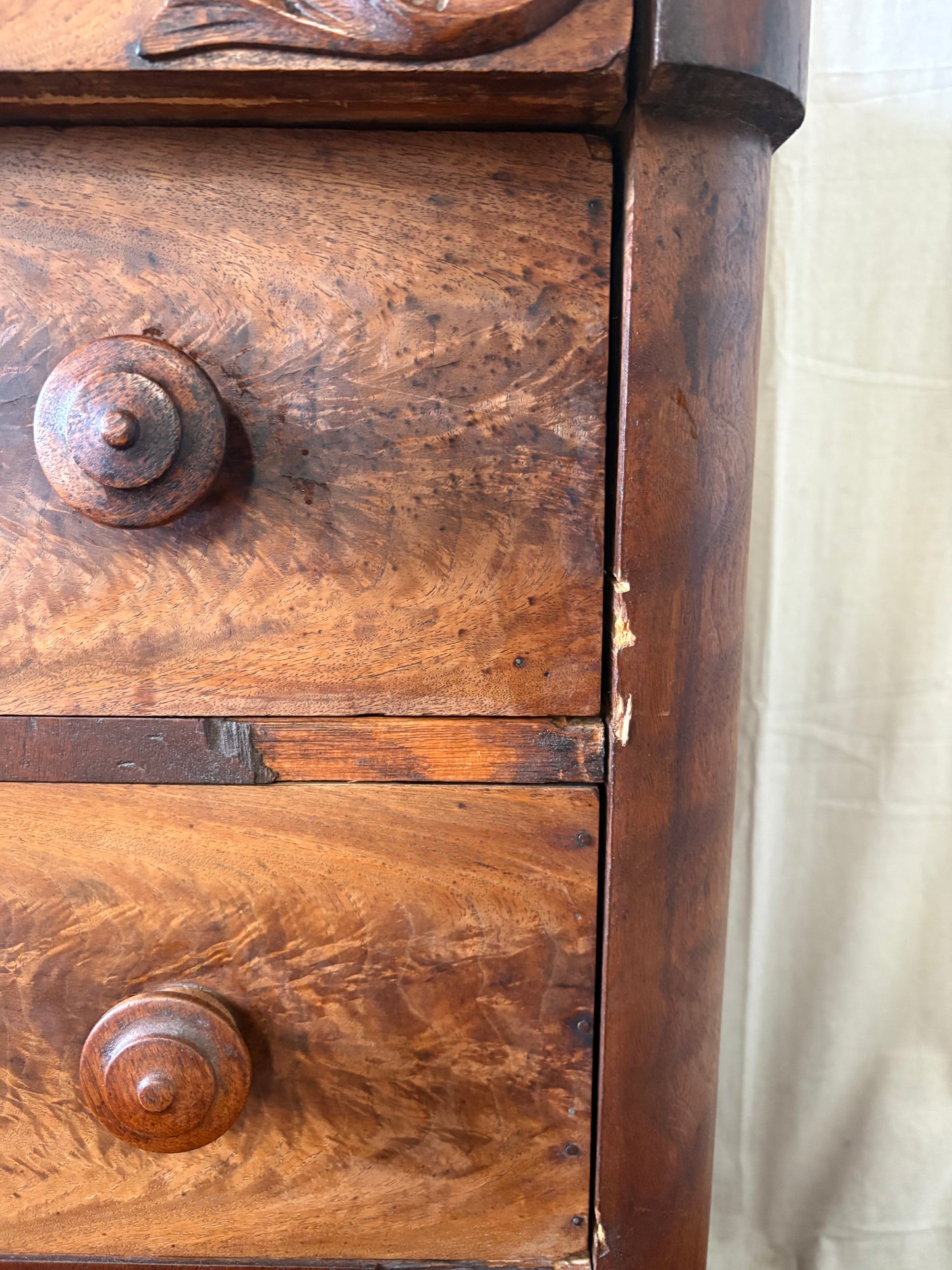 Fiddleback Maple Marble Top Dresser