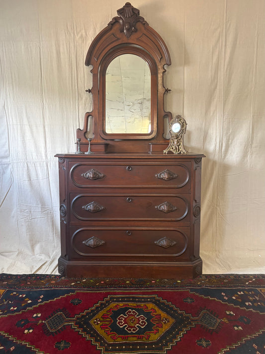 Victorian Walnut Dresser with Mirror