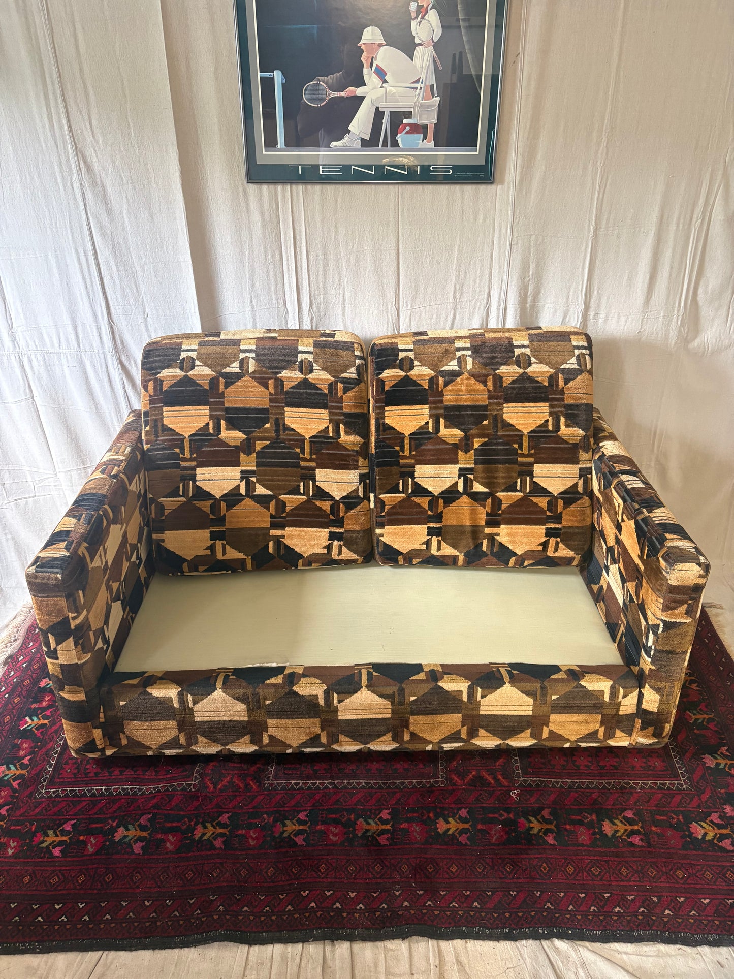 MCM Geometric-Pattern Loveseat