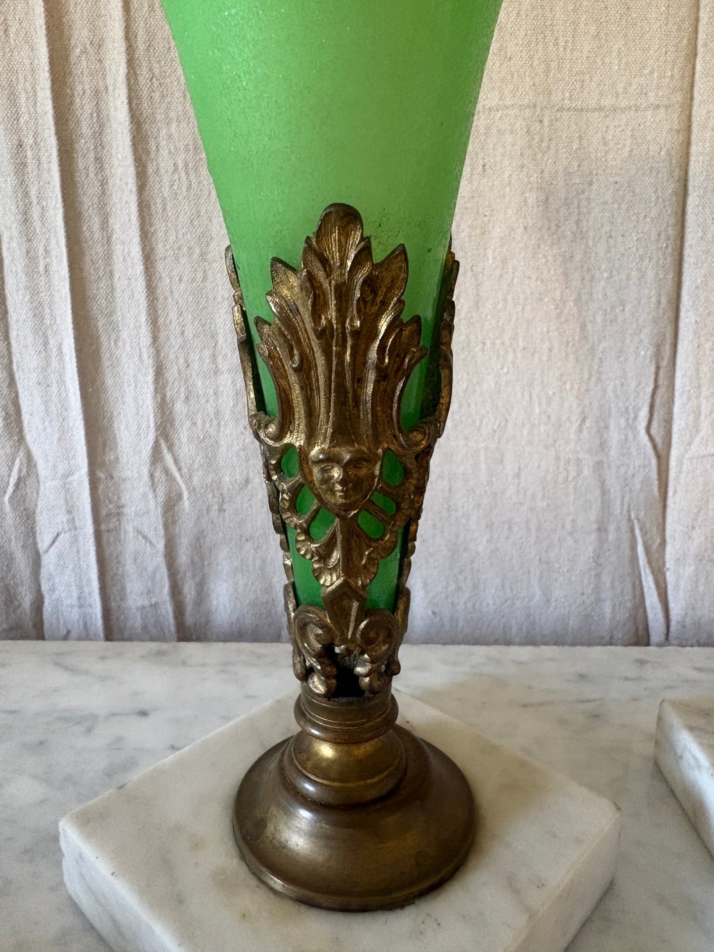 Pair of Green Opaline Glass Vases