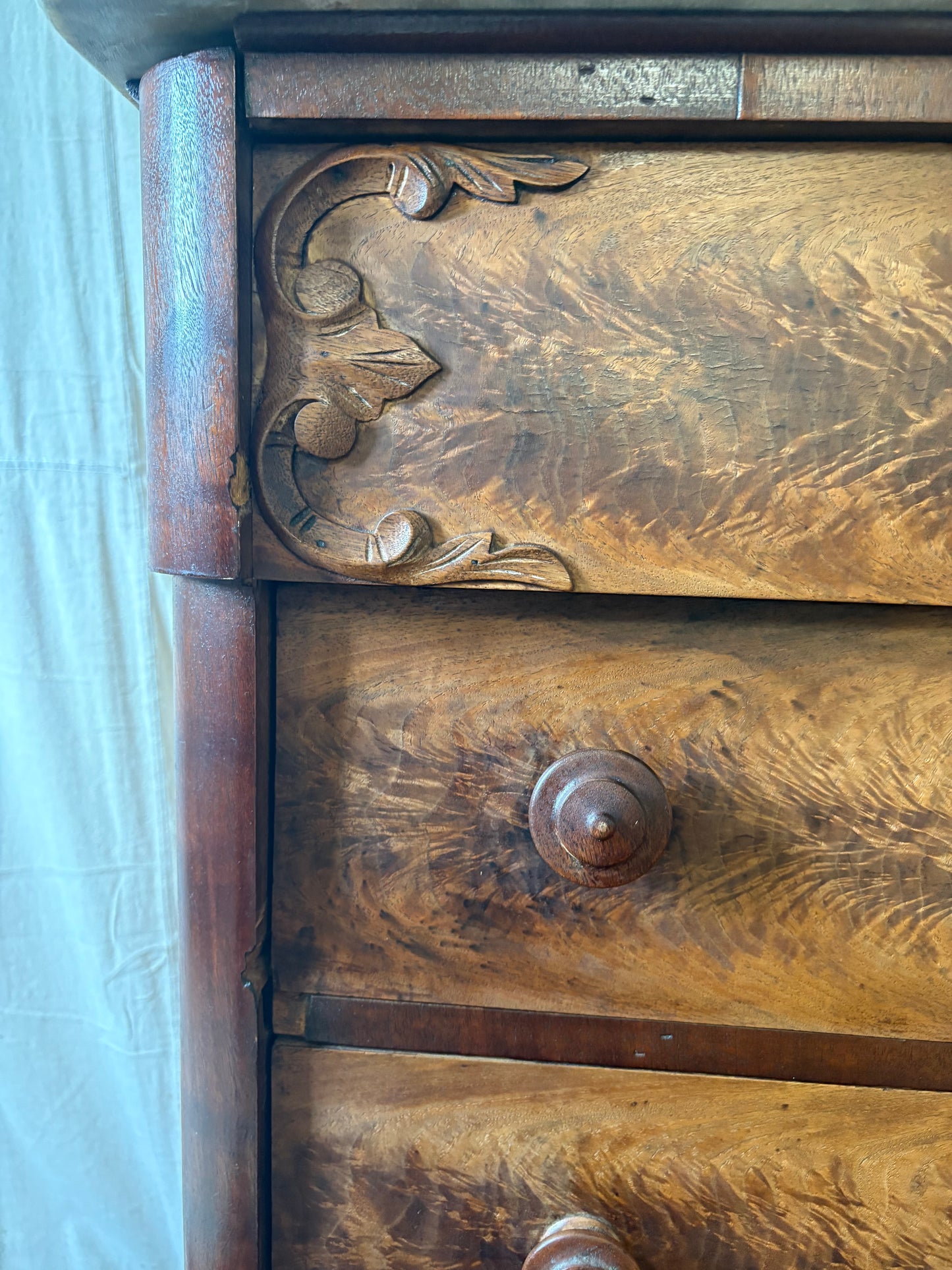 Fiddleback Maple Marble Top Dresser