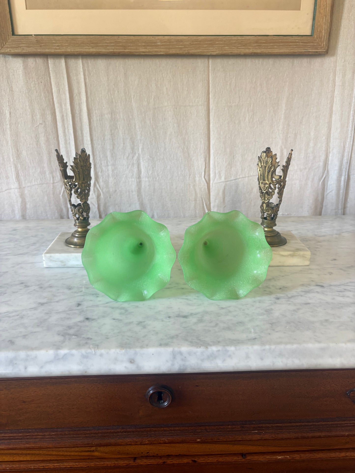 Pair of Green Opaline Glass Vases