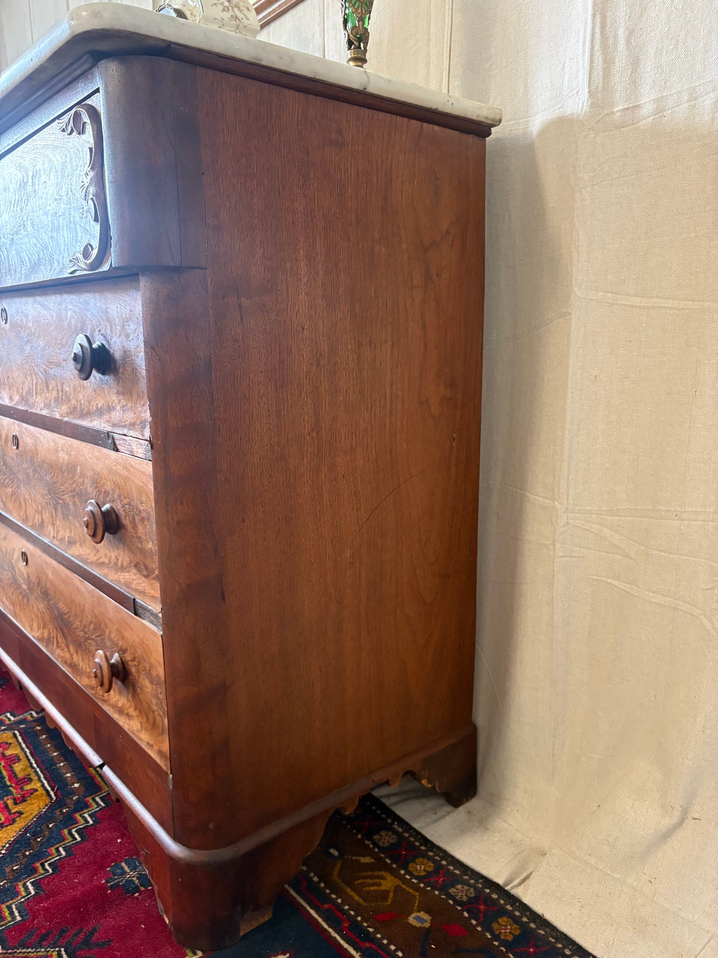 Fiddleback Maple Marble Top Dresser