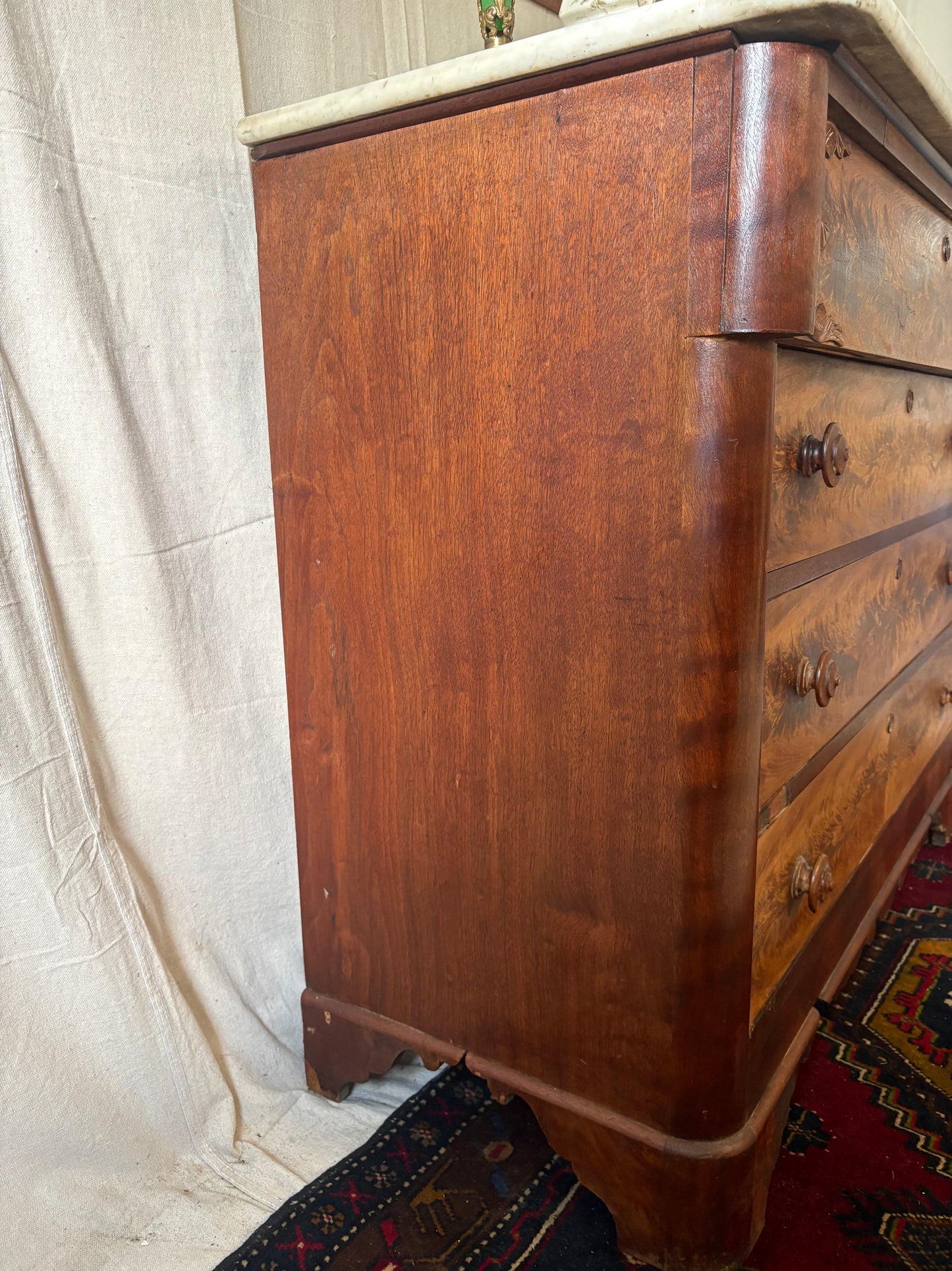 Fiddleback Maple Marble Top Dresser