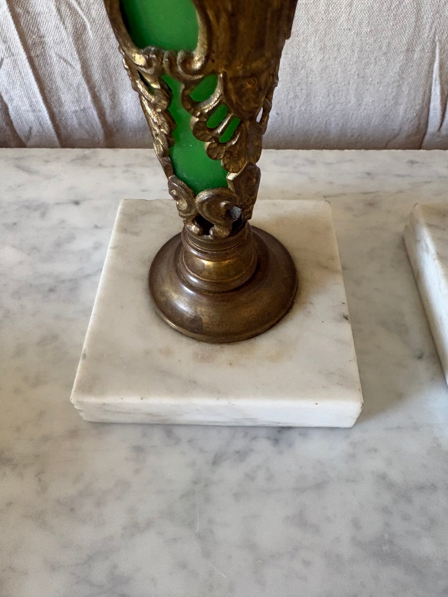 Pair of Green Opaline Glass Vases