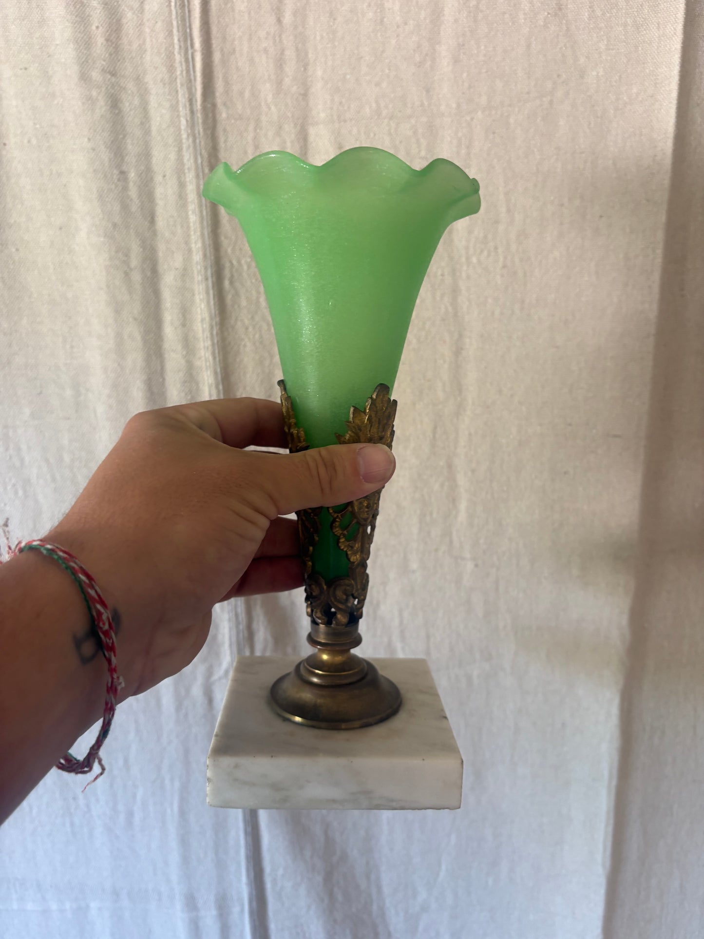 Pair of Green Opaline Glass Vases